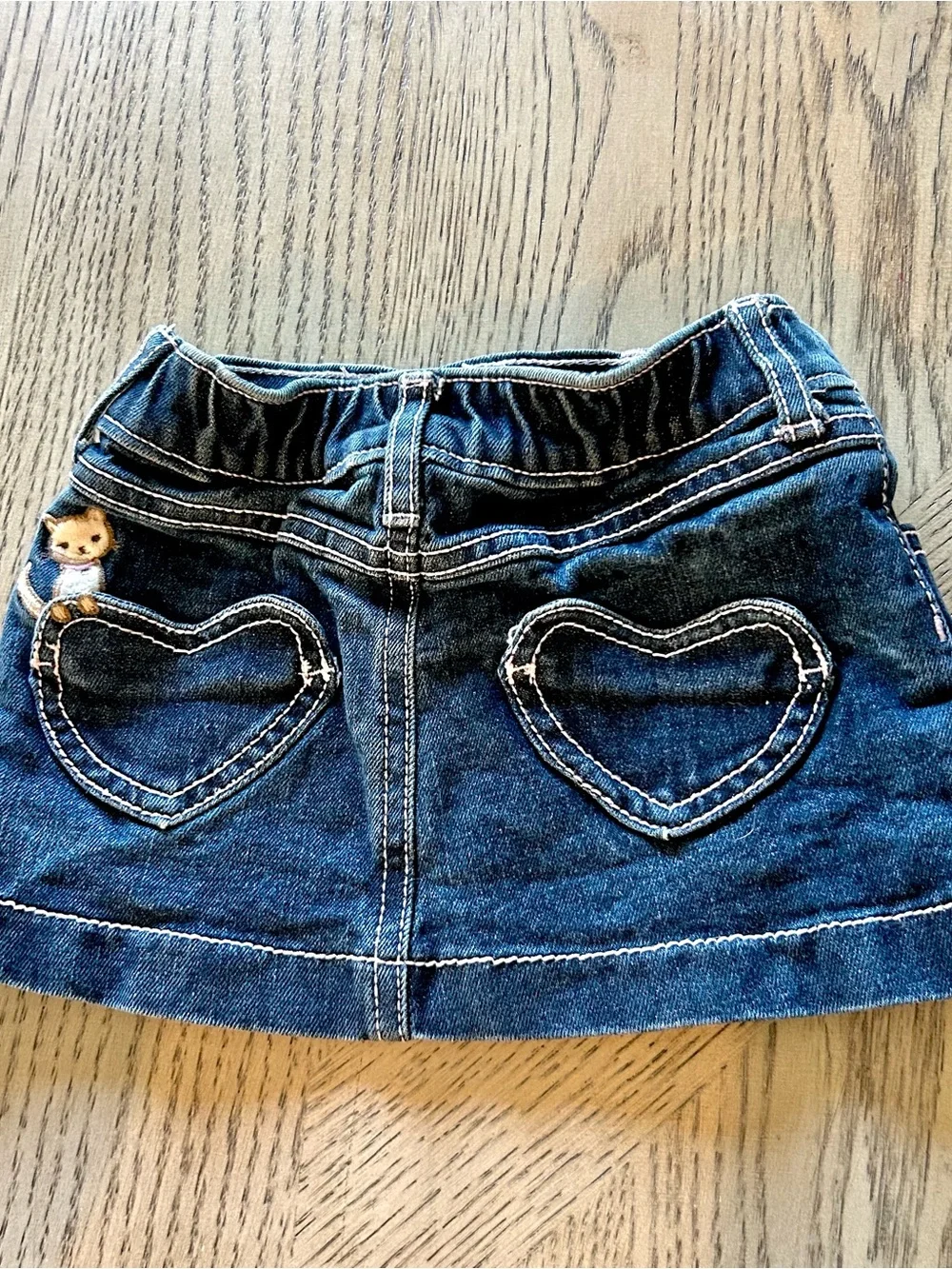 Gymboree Denim Mini Skirt Kitten Heart Embroidered Sz 12-18 EUC 2009